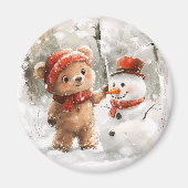 テディベアと雪だるま マグネット (正面)