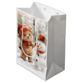 テディベアと雪だるま ミディアムペーパーバッグ (正面アングル)