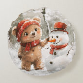 テディベアと雪だるま ラウンドクッション (裏面)