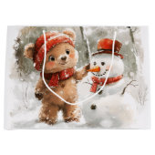 テディベアと雪だるま ラージペーパーバッグ (正面)