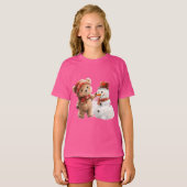 テディベアと雪だるま Tシャツ (正面フル)