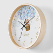 テディベアと青い風船の名入れギフト 壁時計 (傾斜)