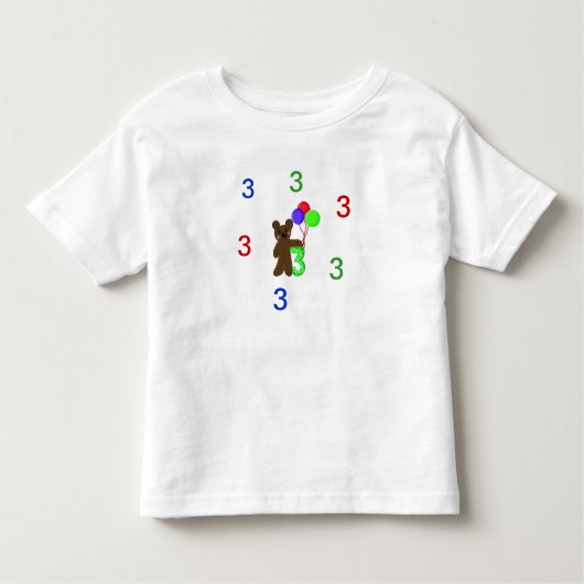 テディベアと風船で3歳 トドラーTシャツ (正面)