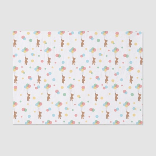 テディベアと風船のかわいい柄のベビー贈り物 薄葉紙 (正面)