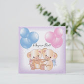テディベアと風船の性別発表パーティー招待状 招待状 (スタンド正面)