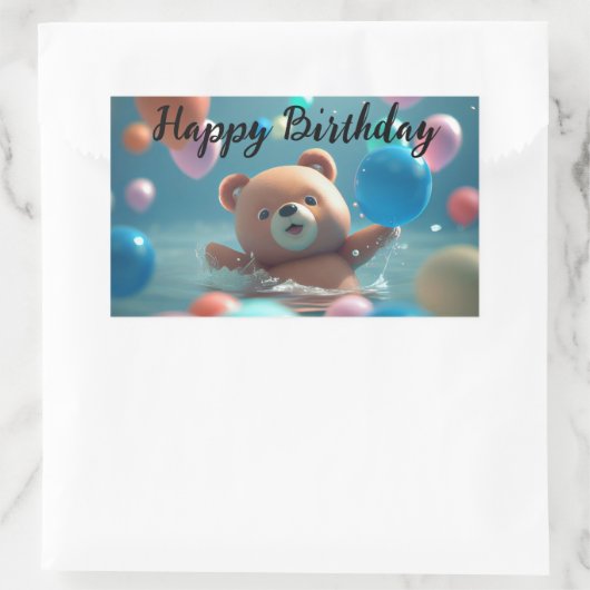 テディベアと風船の誕生日おめでとう 長方形シール (バッグ)