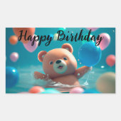 テディベアと風船の誕生日おめでとう 長方形シール (正面)