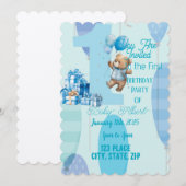 テディベアと風船の誕生日テーマ 招待状 (正面/裏面)