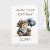 テディベアと風船の1歳の誕生日 カード (正面)