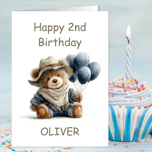 テディベアと風船の2歳の誕生日 カード