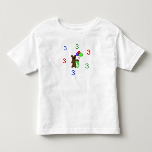 テディベアと風船の3歳 トドラーTシャツ (正面)