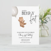 テディベアと風船 ベアリー初めての1歳の誕生日 招待状 (スタンド正面)