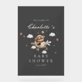 テディベアと飛行機のウェルカムベビーシャワー アクリルサイン (正面)