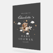 テディベアと飛行機のウェルカムベビーシャワー アクリルサイン (傾斜)