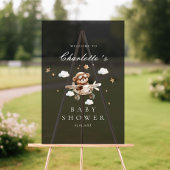 テディベアと飛行機のウェルカムベビーシャワー アクリルサイン