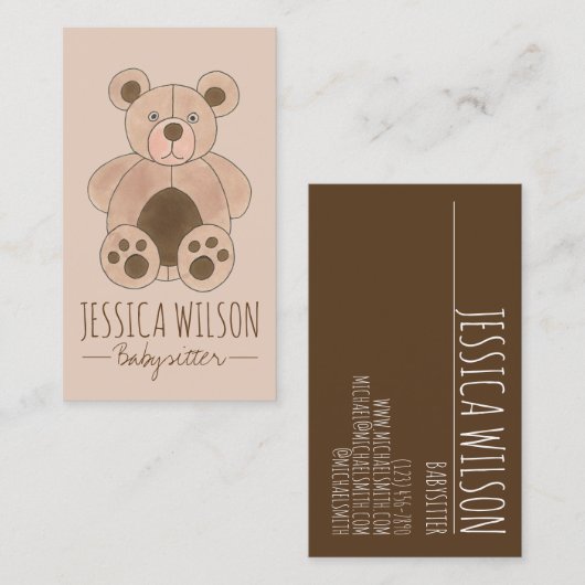 テディベアぬいぐるみ動物ベビーシッターNANNYデイケア 名刺 (正面/裏面)