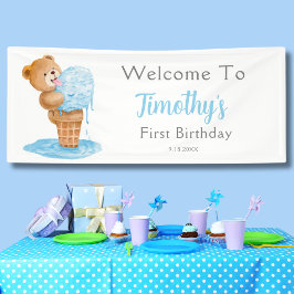 テディベアのアイスクリーム 初誕生日おめでとう 横断幕