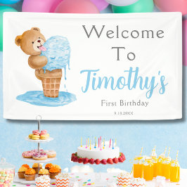 テディベアのアイスクリーム 初誕生日おめでとう 横断幕