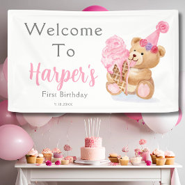 テディベアのアイスクリーム 初誕生日おめでとう 横断幕