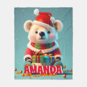 テディベアのクリスマスパーソナライズされたキッズ フリースブランケット (正面)
