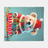 テディベアのクリスマスパーソナライズされたキッズ フリースブランケット (正面(横))