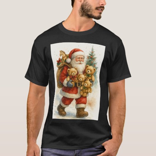 テディベアのサンタクロース クリスマス Tシャツ (正面)