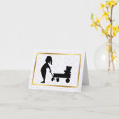 テディベアのシルエットグリーティングカードを持つ女の子 カード (黄色い花)