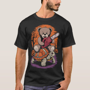 テディベアのチェーンソーでTuetleミイラのハロウィーン Tシャツ