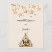 テディベアのテントのベージュのベビーシャワーサンキューカード (裏面)