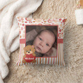 テディベアのドットとストライプ子供の写真フレーム クッション (ブランケット)