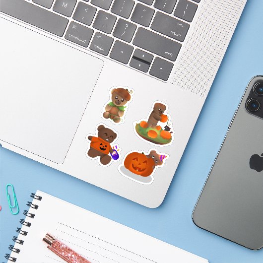 テディベアのハロウィンコレクション - ステッカーパック シール (ノートパソコンとiPhone)