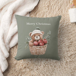 テディベアのバスケット ザクロ クリスマス クッション