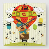 テディベアのバルーンライド スクエア壁時計 (正面)