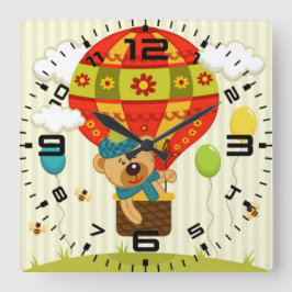 テディベアのバルーンライド スクエア壁時計