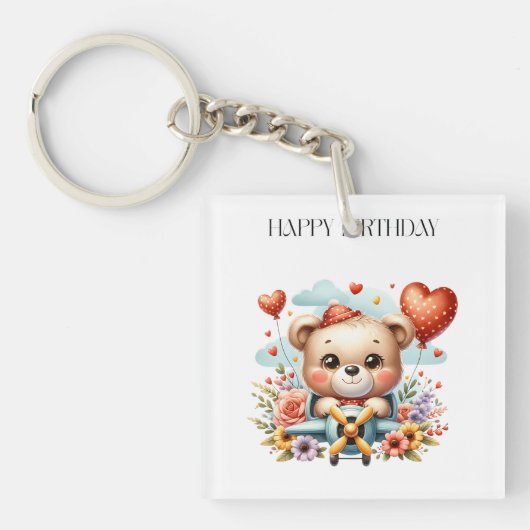 テディベアのパイロット 誕生日 キーホルダー (正面)