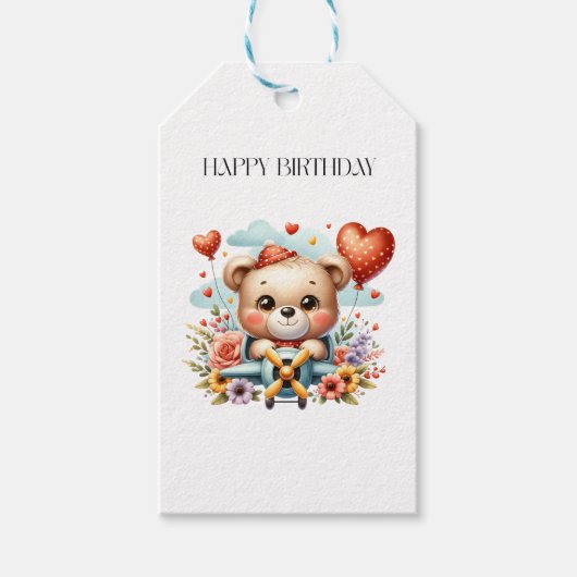 テディベアのパイロット 誕生日 ギフトタグ (正面)