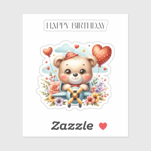 テディベアのパイロット 誕生日 シール (シート)