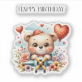 テディベアのパイロット 誕生日 シール (正面)