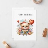 テディベアのパイロット 誕生日 ノートカード (正面/裏面インサイチュ)