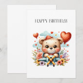 テディベアのパイロット 誕生日 ノートカード (正面/裏面)