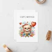 テディベアのパイロット 誕生日 ノートカード (正面/裏面インサイチュ)