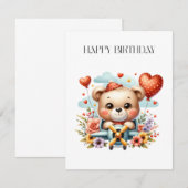 テディベアのパイロット 誕生日 ノートカード (正面/裏面)