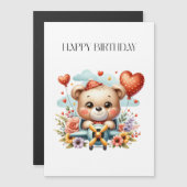 テディベアのパイロット 誕生日 マグネット招待状 (正面/裏面)