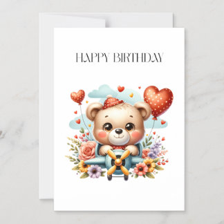 テディベアのパイロット 誕生日 マグネット招待状