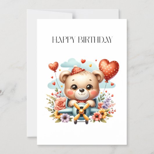 テディベアのパイロット 誕生日 マグネット招待状 (正面)