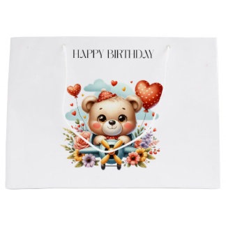 テディベアのパイロット 誕生日 ラージペーパーバッグ