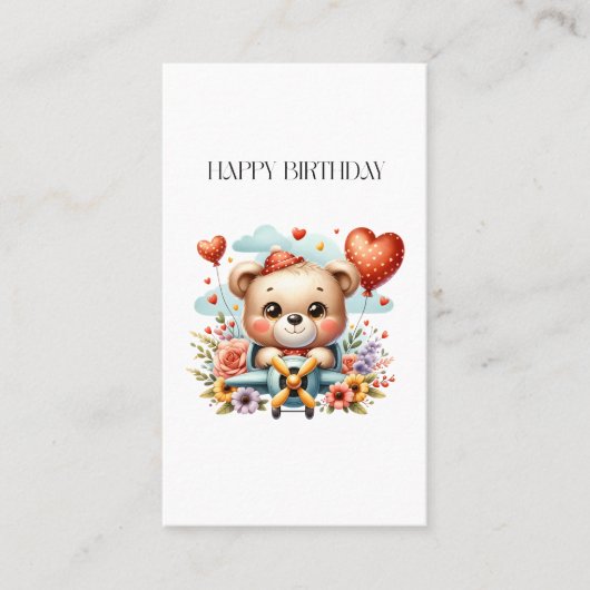 テディベアのパイロット 誕生日 名刺 (正面)