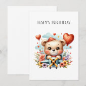 テディベアのパイロット 誕生日 招待状 (正面/裏面)