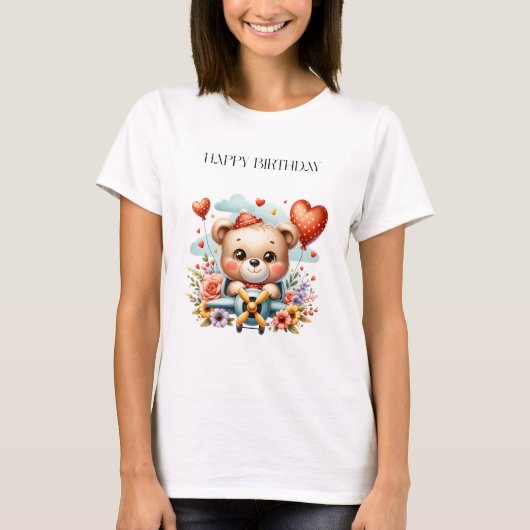 テディベアのパイロット 誕生日 Tシャツ (正面)