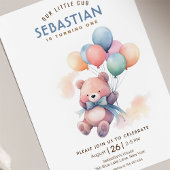 テディベアのパステル気球ベイリーの最初の誕生日 招待状